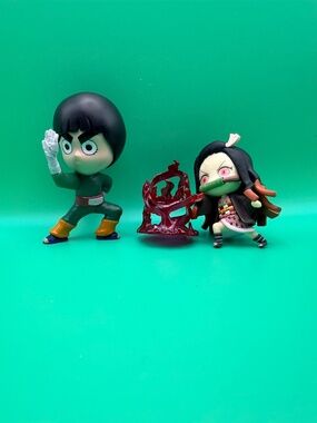 Rock Lee Naruto & Nezuko Demon Slayer Anime Figure Lot of 2